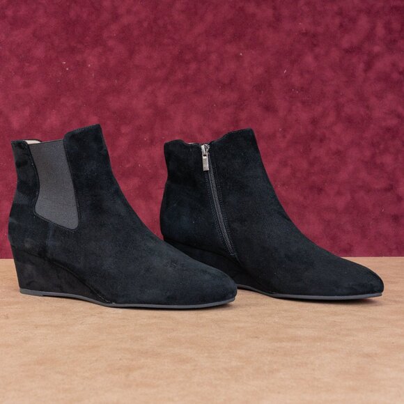 Pelle Moda Women Erla Black Suede Wedge Ankle Zip Boots sz 10 - Picture 1 of 9